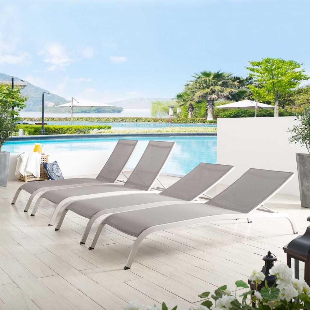 Savannah Outdoor Patio Mesh Chaise Lounge Set of 4, Gray