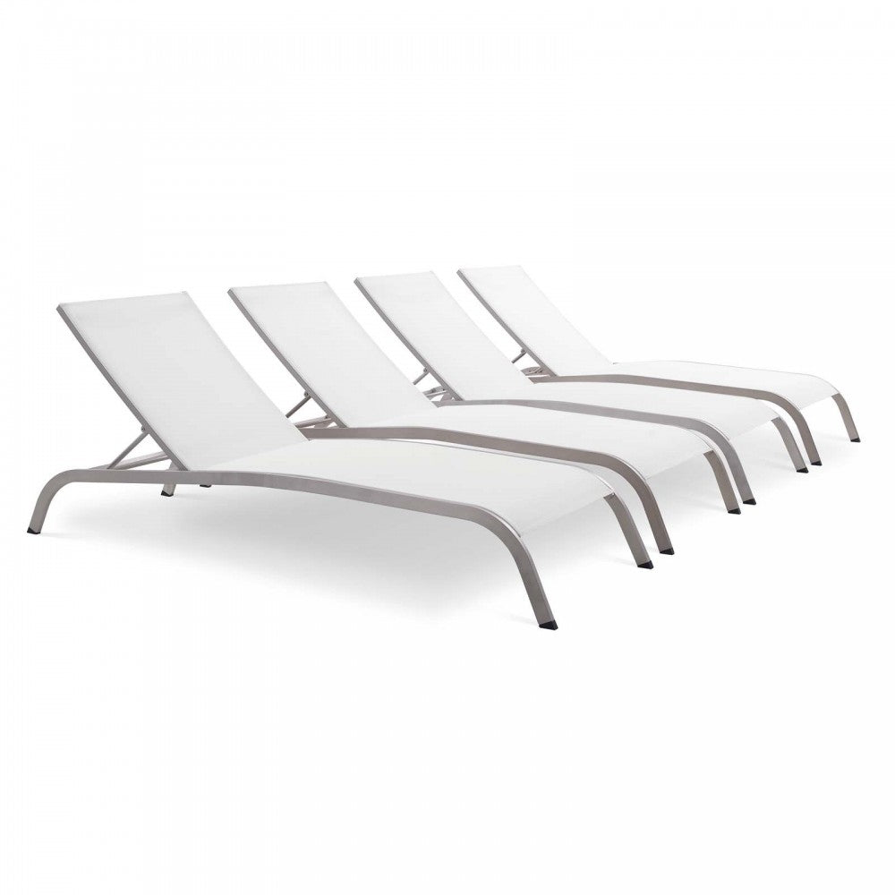 Savannah Outdoor Patio Mesh Chaise Lounge Set of 4, White