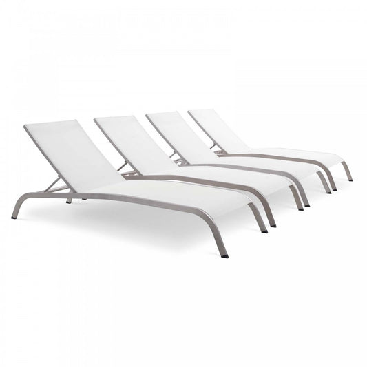 Savannah Outdoor Patio Mesh Chaise Lounge Set of 4, White