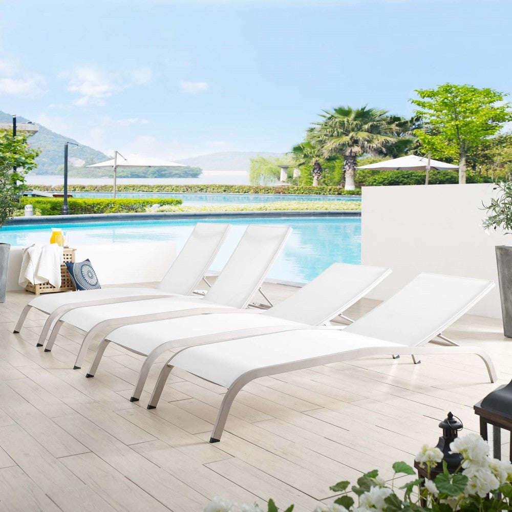 Savannah Outdoor Patio Mesh Chaise Lounge Set of 4, White