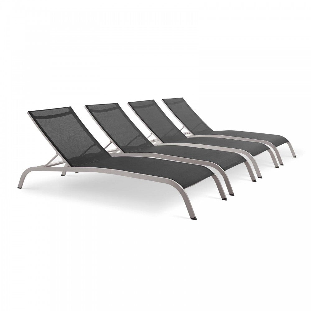 Savannah Outdoor Patio Mesh Chaise Lounge Set of 4, Black