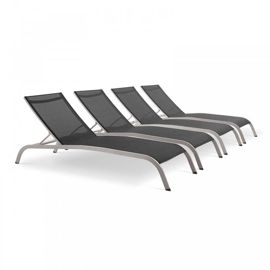 Savannah Outdoor Patio Mesh Chaise Lounge Set of 4, Black