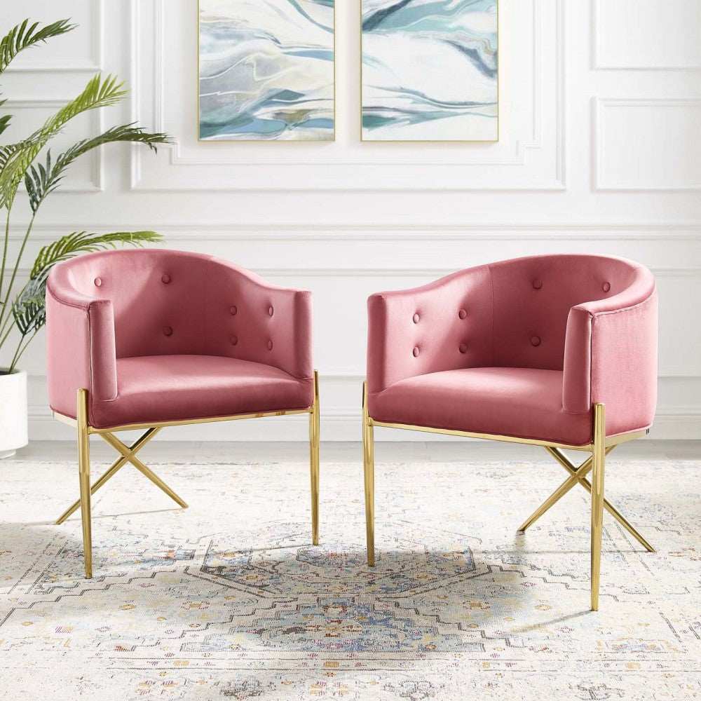 Savour Accent Dining Armchair Performance Velvet Set of 2, Dusty Rose