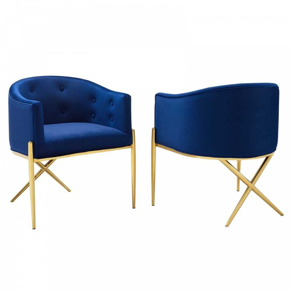 Savour Accent Dining Armchair Performance Velvet Set of 2, Navy