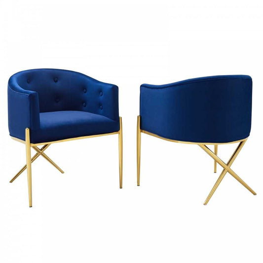 Savour Accent Dining Armchair Performance Velvet Set of 2, Navy