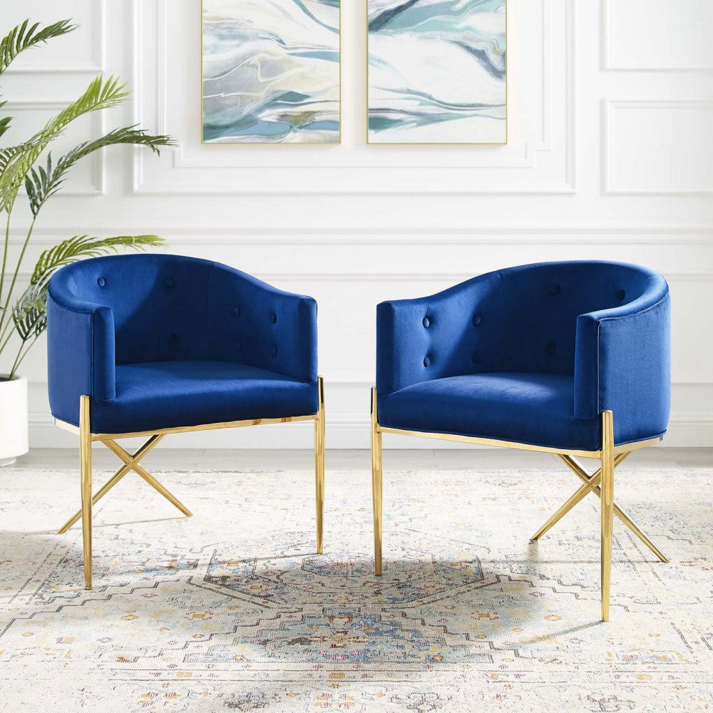 Savour Accent Dining Armchair Performance Velvet Set of 2, Navy