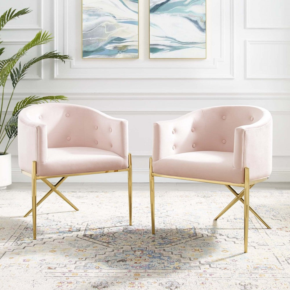 Savour Accent Dining Armchair Performance Velvet Set of 2, Pink