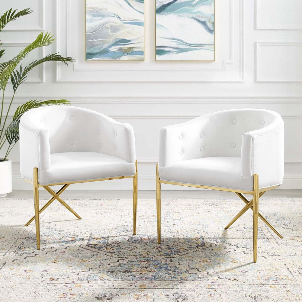 Savour Accent Dining Armchair Performance Velvet Set of 2, White