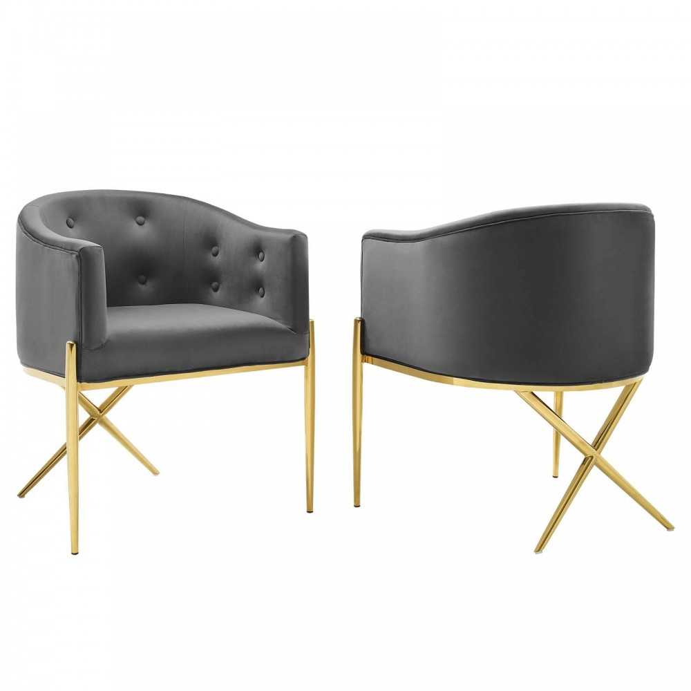 Savour Accent Dining Armchair Performance Velvet Set of 2, Charcoal