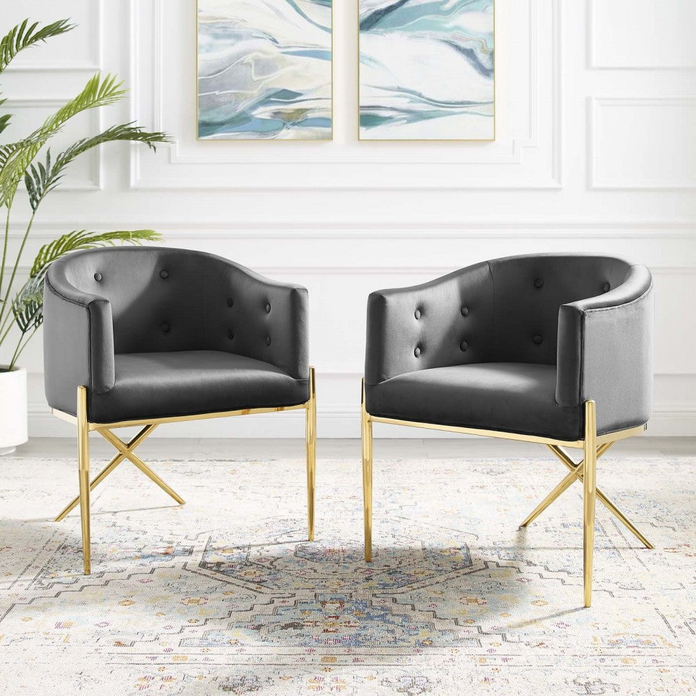 Savour Accent Dining Armchair Performance Velvet Set of 2, Charcoal