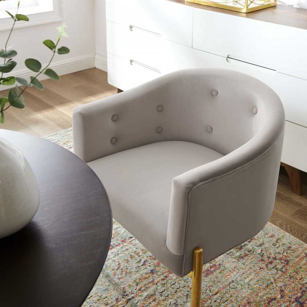 Savour Tufted Performance Velvet Accent Chair, Light Gray