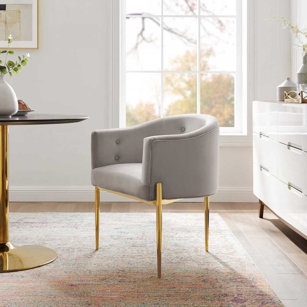 Savour Tufted Performance Velvet Accent Chair, Light Gray