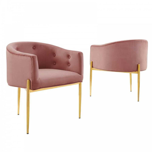 Savour Tufted Performance Velvet Accent Chairs - Set of 2, Dusty Rose