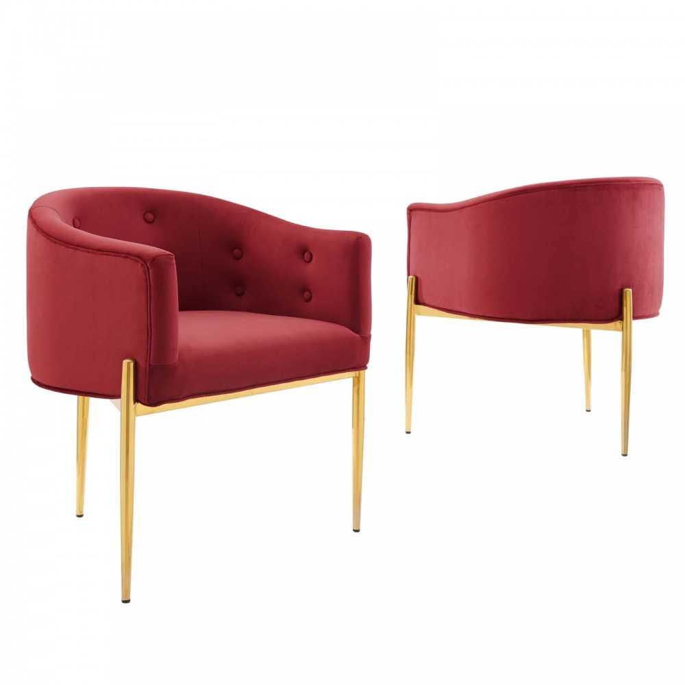 Savour Tufted Performance Velvet Accent Chairs - Set of 2, Maroon