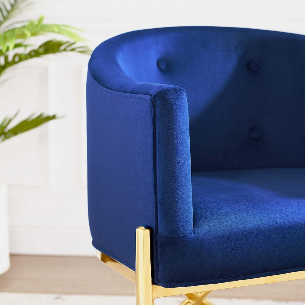 Savour Tufted Performance Velvet Accent Dining Armchair, Navy