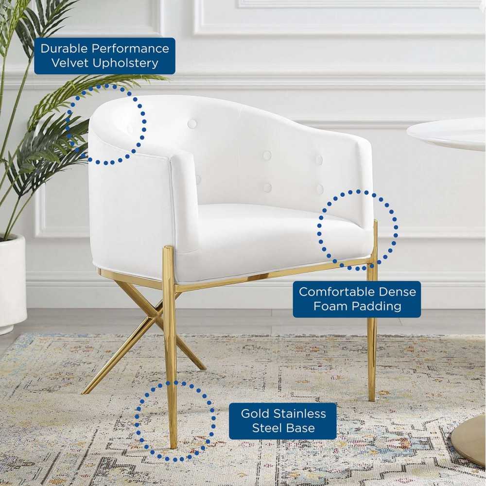 Savour Tufted Performance Velvet Accent Dining Armchair, White