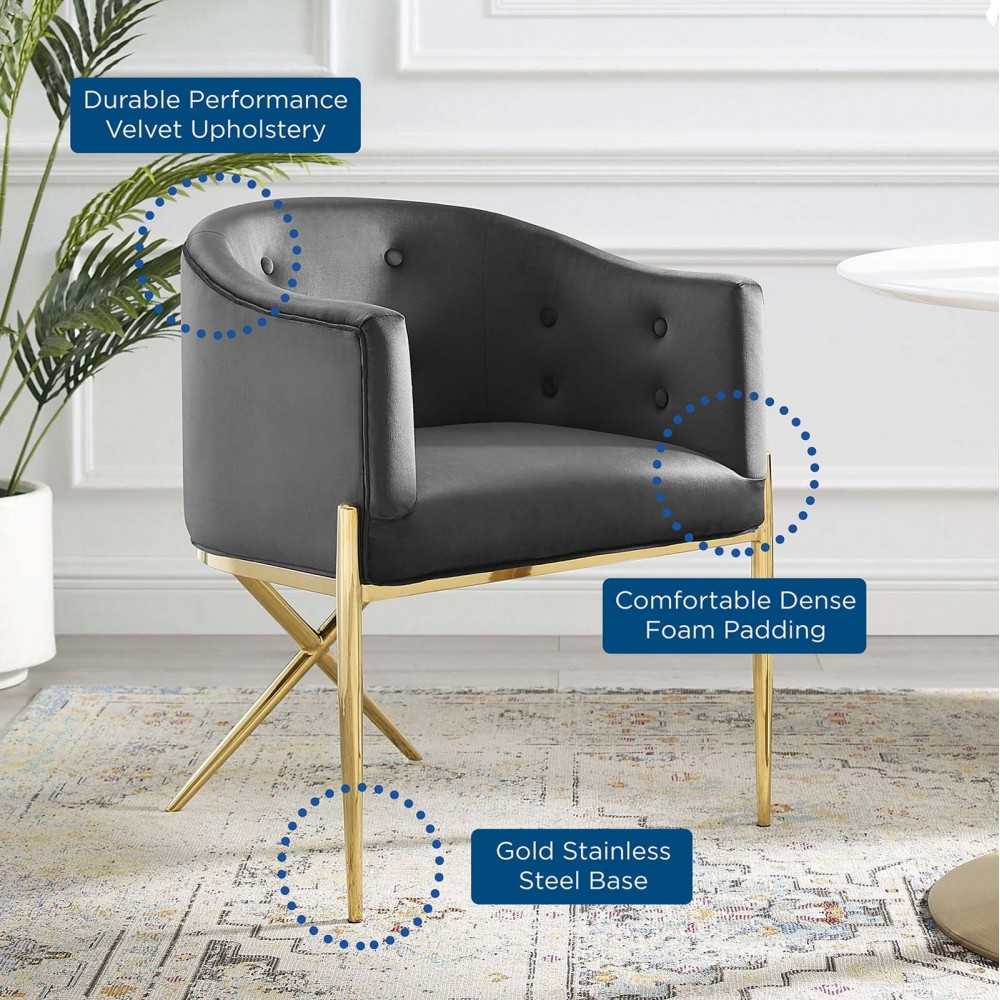 Savour Tufted Performance Velvet Accent Dining Armchair, Charcoal