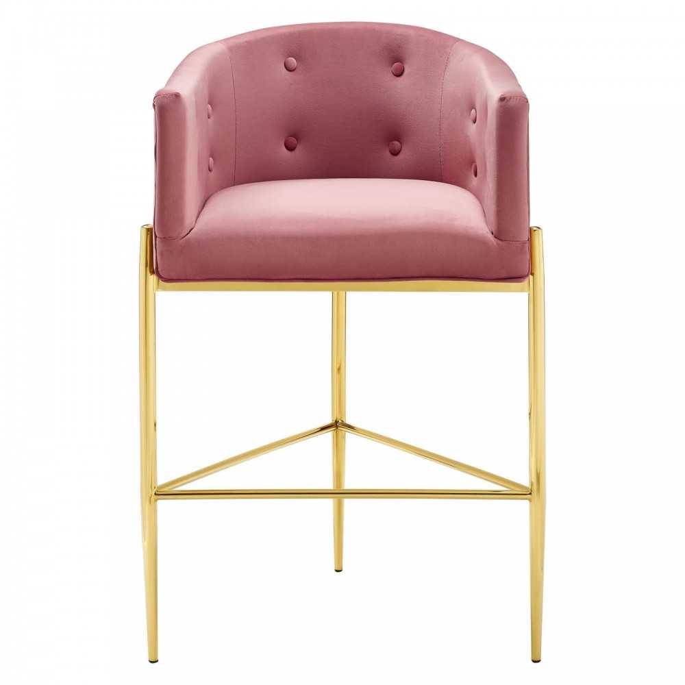 Savour Tufted Performance Velvet Bar Stool, Dusty Rose