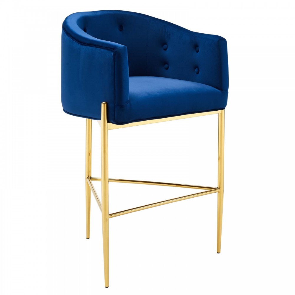 Savour Tufted Performance Velvet Bar Stool, Navy