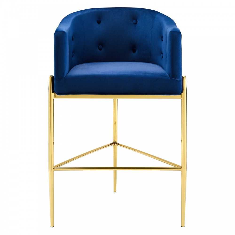 Savour Tufted Performance Velvet Bar Stool, Navy