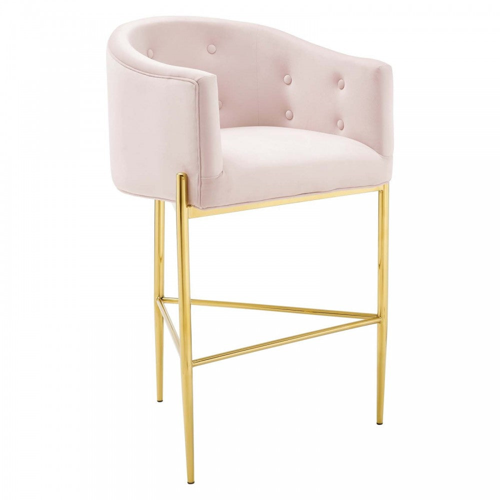 Savour Tufted Performance Velvet Bar Stool, Pink