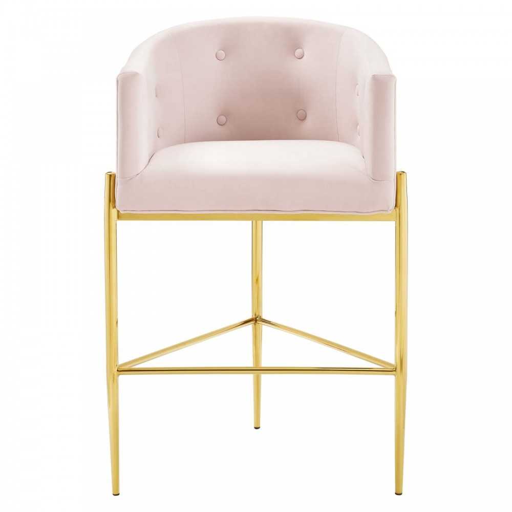 Savour Tufted Performance Velvet Bar Stool, Pink