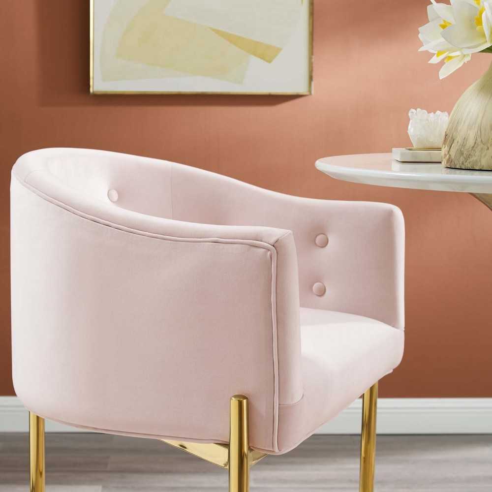 Savour Tufted Performance Velvet Bar Stool, Pink