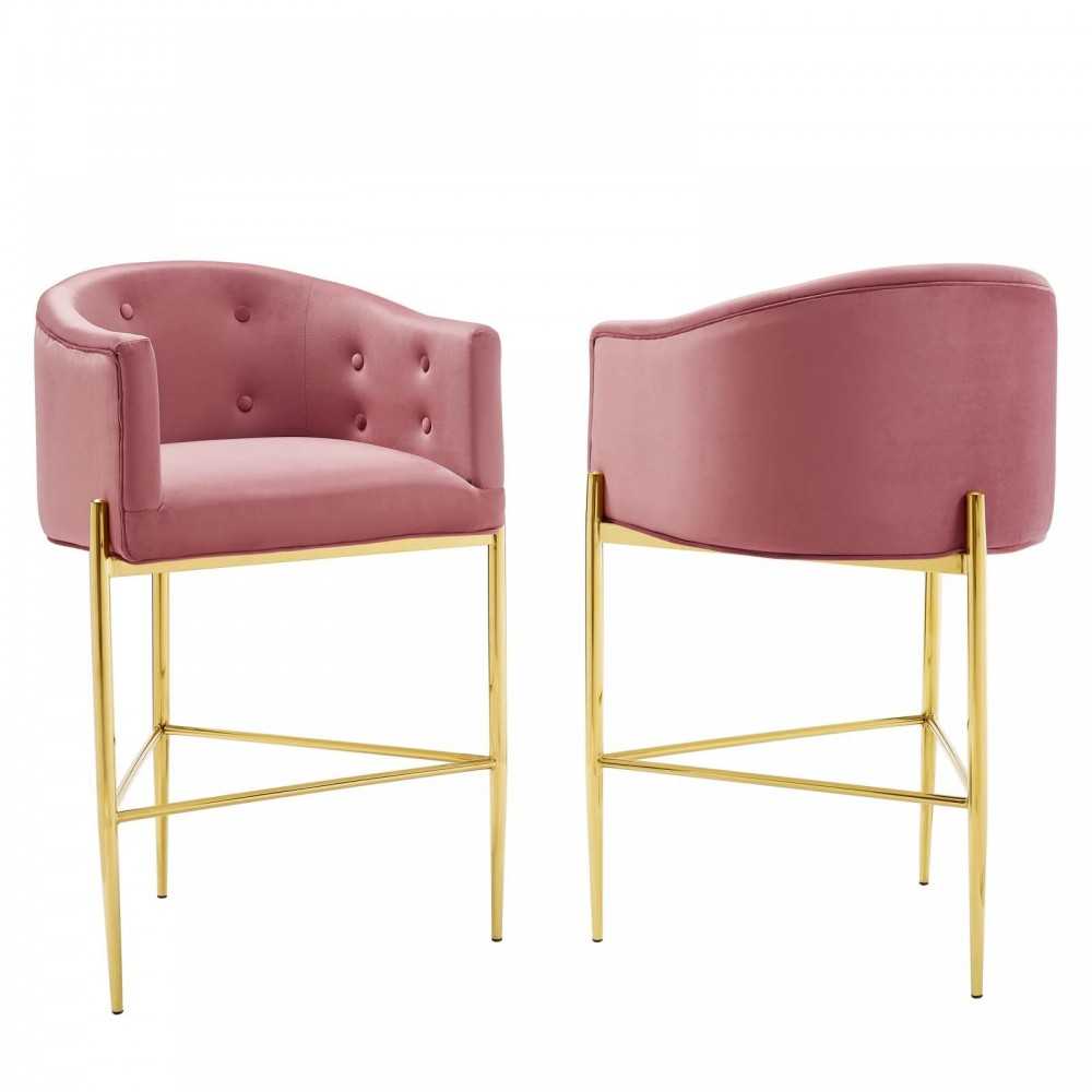 Savour Tufted Performance Velvet Bar Stool Set of 2, Dusty Rose