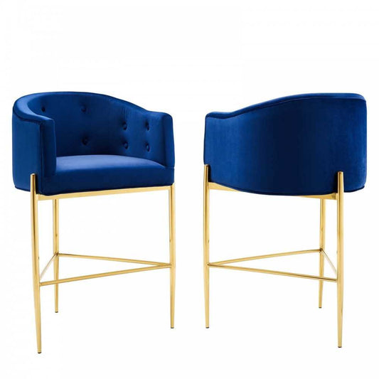 Savour Tufted Performance Velvet Bar Stool Set of 2, Navy