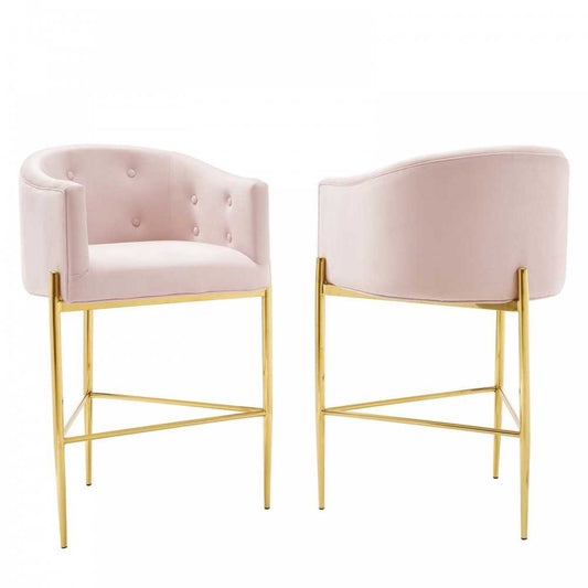 Savour Tufted Performance Velvet Bar Stool Set of 2, Pink