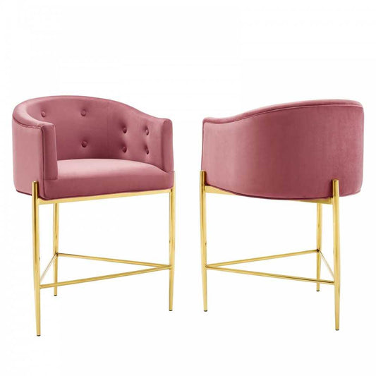 Savour Tufted Performance Velvet Counter Stool Set of 2, Dusty Rose