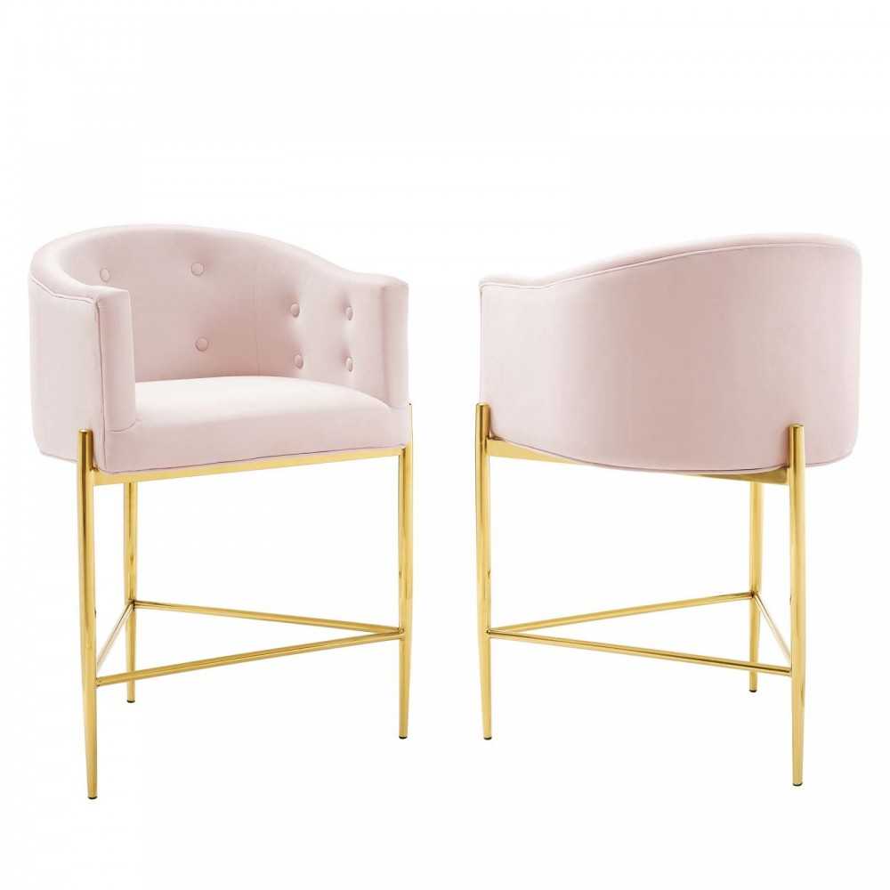 Savour Tufted Performance Velvet Counter Stool Set of 2, Pink