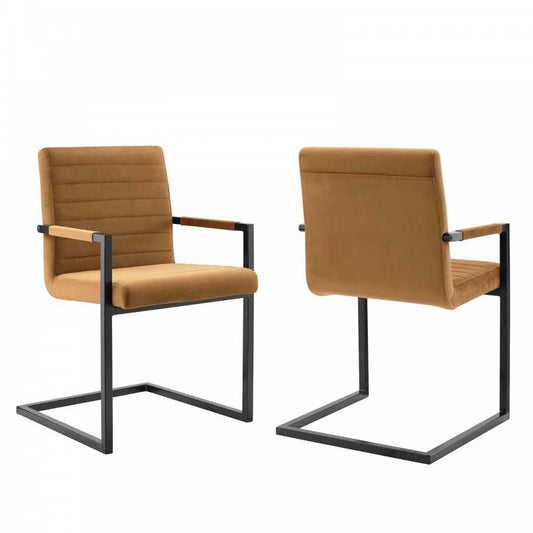 Savoy Performance Velvet Dining Chairs - Set of 2, Cognac