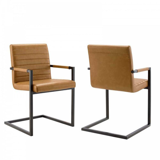 Savoy Vegan Leather Dining Chairs - Set of 2, Tan