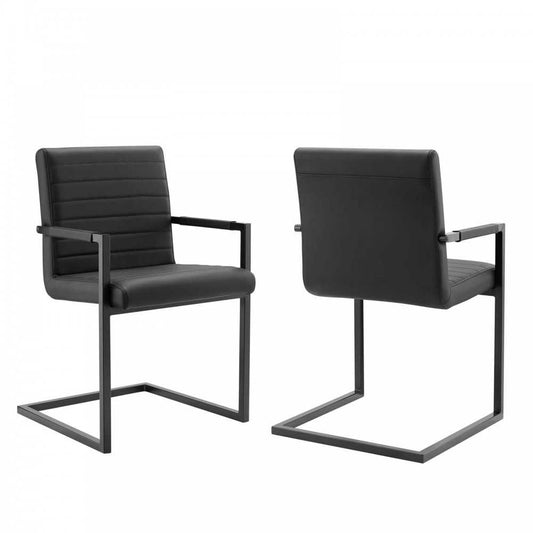 Savoy Vegan Leather Dining Chairs - Set of 2, Black