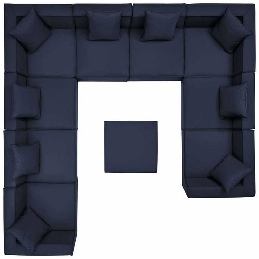 Saybrook Outdoor Patio Upholstered 10-Piece Sectional Sofa, Navy