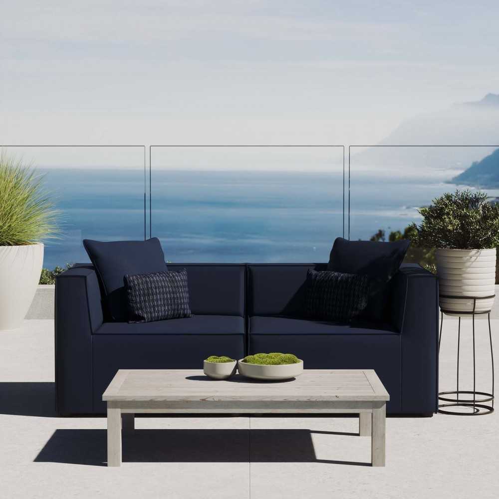 Saybrook Outdoor Patio Upholstered 2-Piece Sectional Sofa Loveseat, Navy