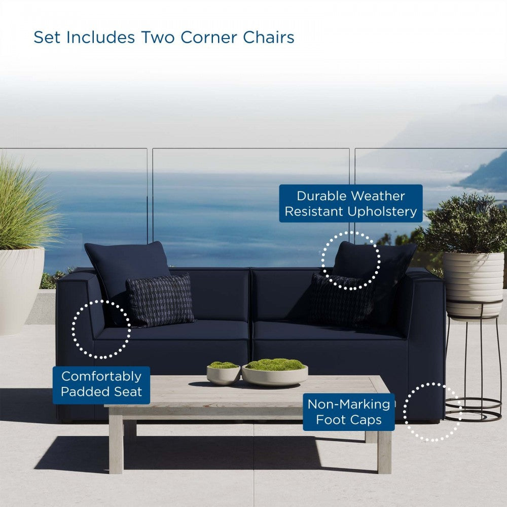 Saybrook Outdoor Patio Upholstered 2-Piece Sectional Sofa Loveseat, Navy