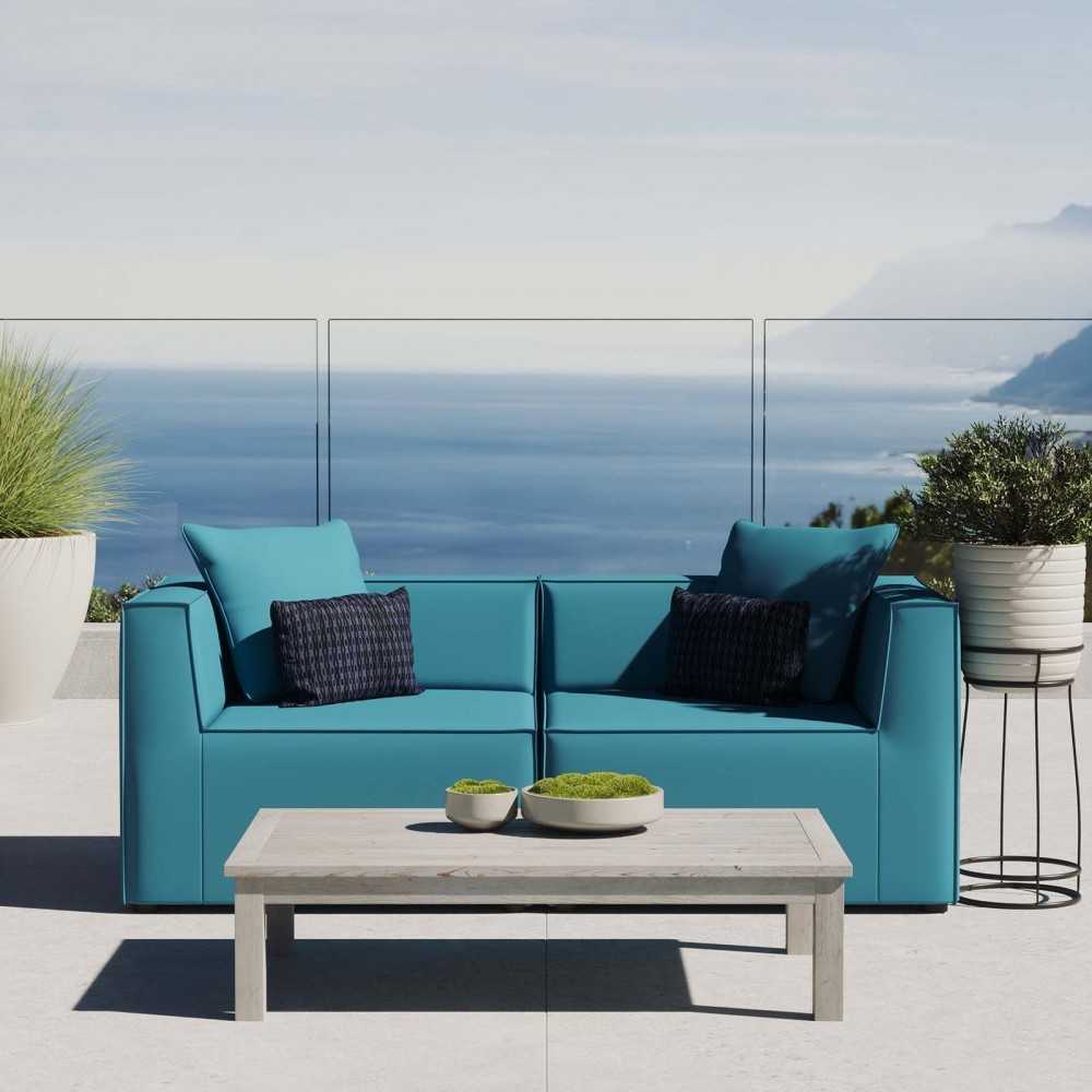 Saybrook Outdoor Patio Upholstered 2-Piece Sectional Sofa Loveseat, Turquoise