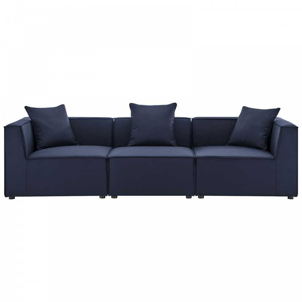 Saybrook Outdoor Patio Upholstered 3-Piece Sectional Sofa, Navy