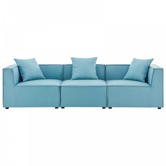 Saybrook Outdoor Patio Upholstered 3-Piece Sectional Sofa, Turquoise