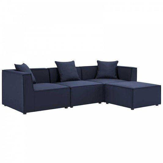 Saybrook Outdoor Patio Upholstered 4-Piece Sectional Sofa, Navy, EEI-4380-NAV