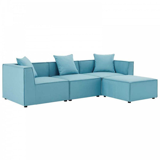 Saybrook Outdoor Patio Upholstered 4-Piece Sectional Sofa, Turquoise, EEI-4380-TUR