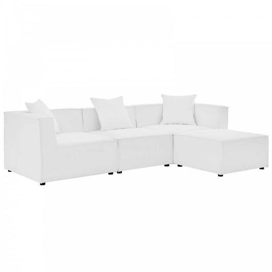 Saybrook Outdoor Patio Upholstered 4-Piece Sectional Sofa, White, EEI-4380-WHI