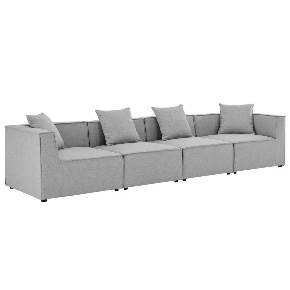 Saybrook Outdoor Patio Upholstered 4-Piece Sectional Sofa, Gray, EEI-4381-GRY