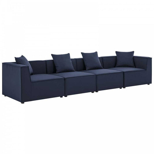 Saybrook Outdoor Patio Upholstered 4-Piece Sectional Sofa, Navy, EEI-4381-NAV