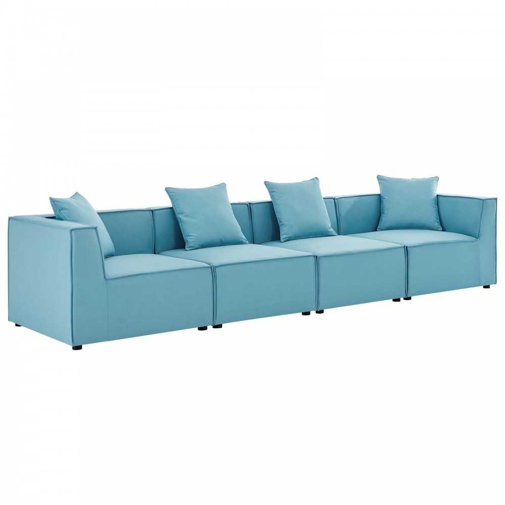 Saybrook Outdoor Patio Upholstered 4-Piece Sectional Sofa, Turquoise, EEI-4381-TUR