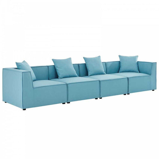 Saybrook Outdoor Patio Upholstered 4-Piece Sectional Sofa, Turquoise, EEI-4381-TUR