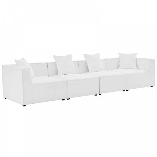 Saybrook Outdoor Patio Upholstered 4-Piece Sectional Sofa, White, EEI-4381-WHI