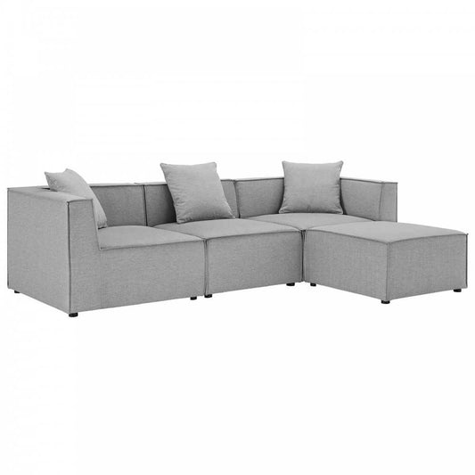 Saybrook Outdoor Patio Upholstered 4-Piece Sectional Sofa, Gray, EEI-4380-GRY